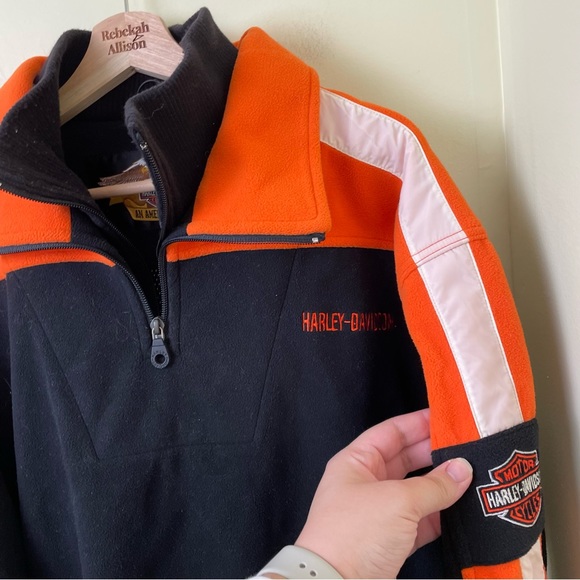 Harley-Davidson Orange & Black Thick Fleece Jacket SZ XL - Picture 5 of 11